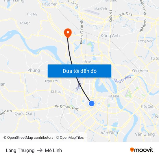 Láng Thượng to Mê Linh map