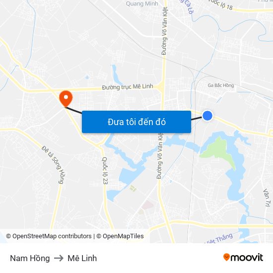 Nam Hồng to Mê Linh map