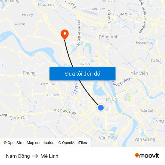 Nam Đồng to Mê Linh map