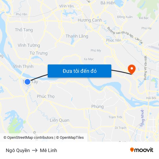 Ngô Quyền to Mê Linh map