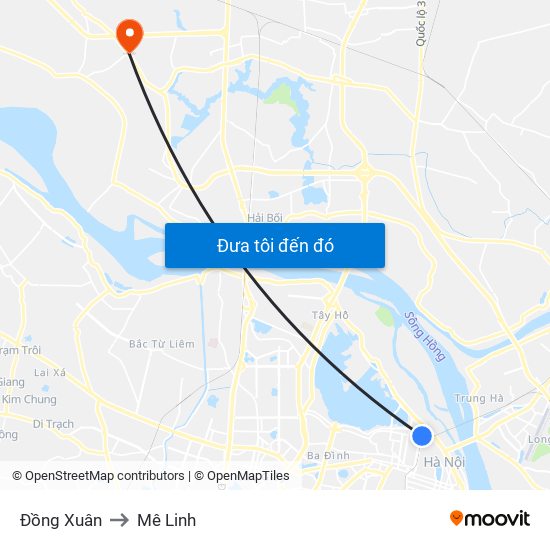 Đồng Xuân to Mê Linh map