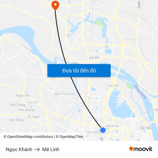 Ngọc Khánh to Mê Linh map