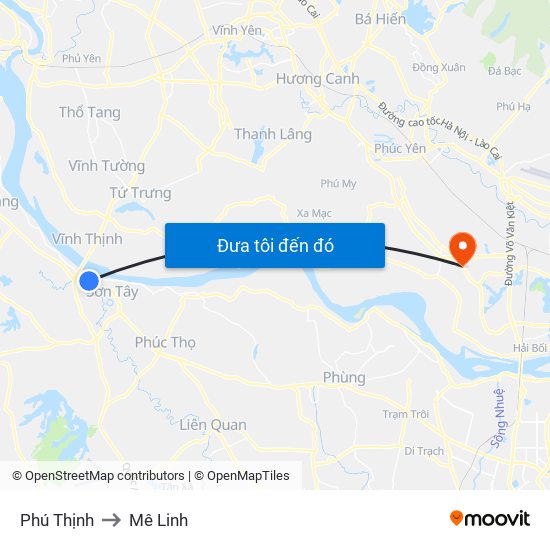 Phú Thịnh to Mê Linh map