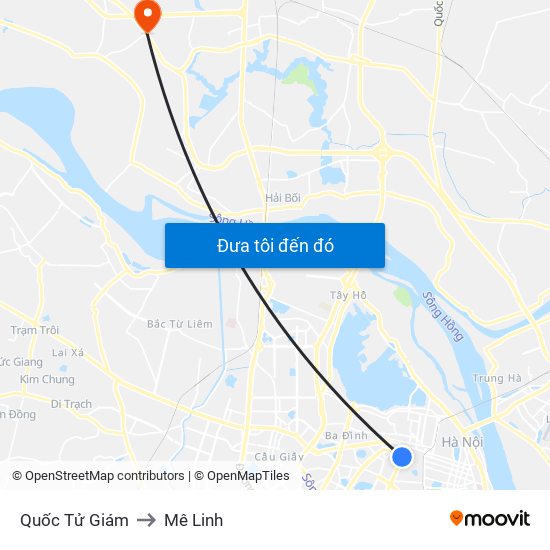 Quốc Tử Giám to Mê Linh map