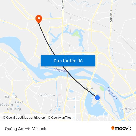 Quảng An to Mê Linh map