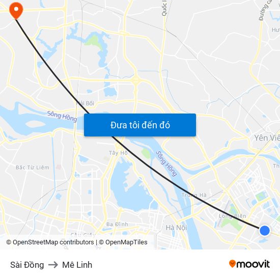 Sài Đồng to Mê Linh map