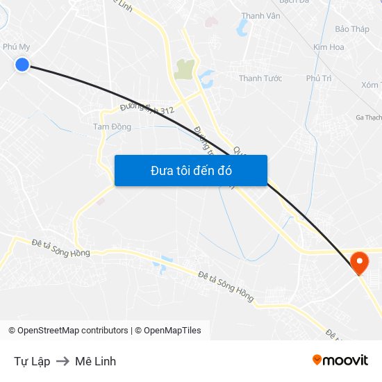 Tự Lập to Mê Linh map