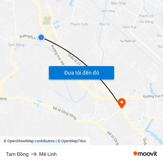 Tam Đồng to Mê Linh map