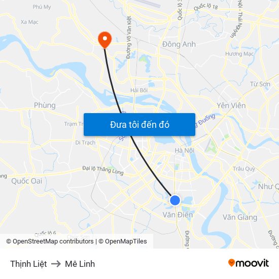Thịnh Liệt to Mê Linh map