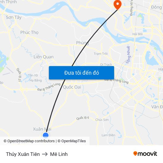 Thủy Xuân Tiên to Mê Linh map