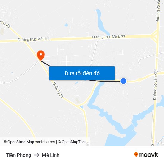 Tiền Phong to Mê Linh map