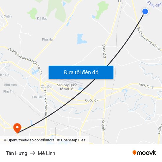 Tân Hưng to Mê Linh map