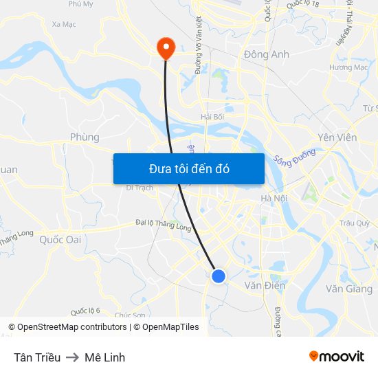 Tân Triều to Mê Linh map