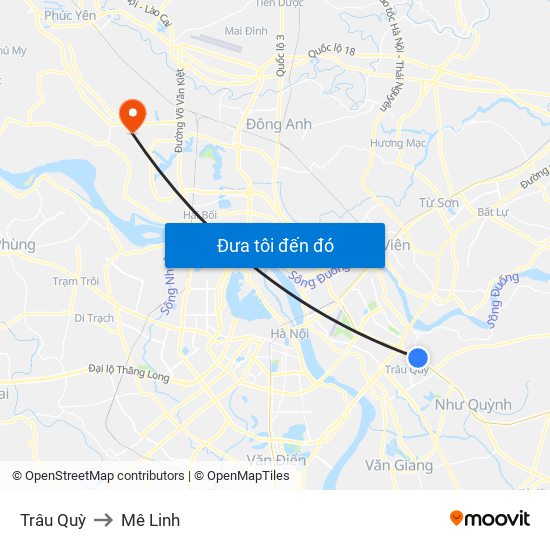 Trâu Quỳ to Mê Linh map