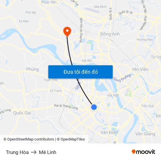 Trung Hòa to Mê Linh map