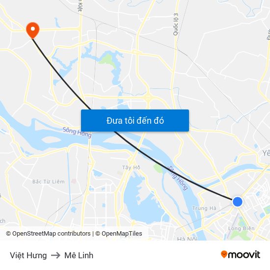 Việt Hưng to Mê Linh map