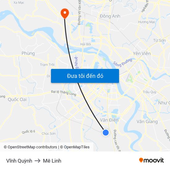 Vĩnh Quỳnh to Mê Linh map
