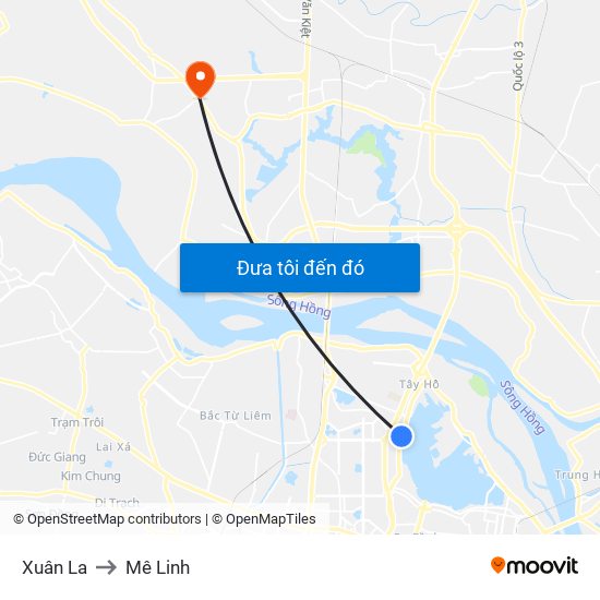 Xuân La to Mê Linh map