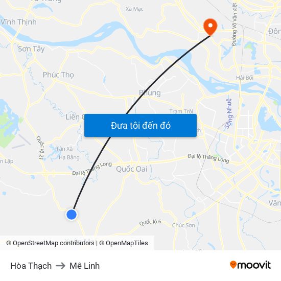 Hòa Thạch to Mê Linh map