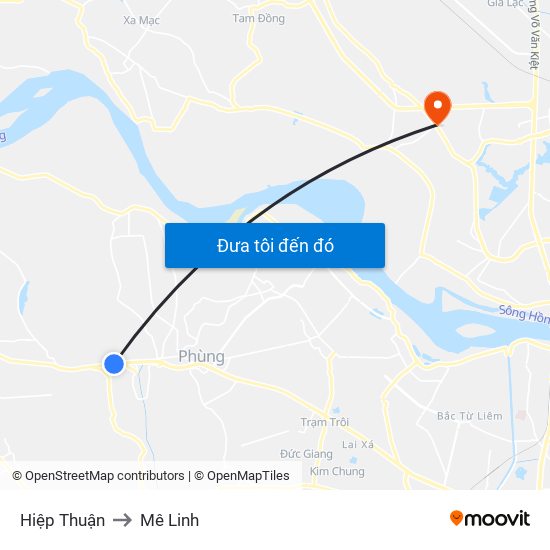 Hiệp Thuận to Mê Linh map
