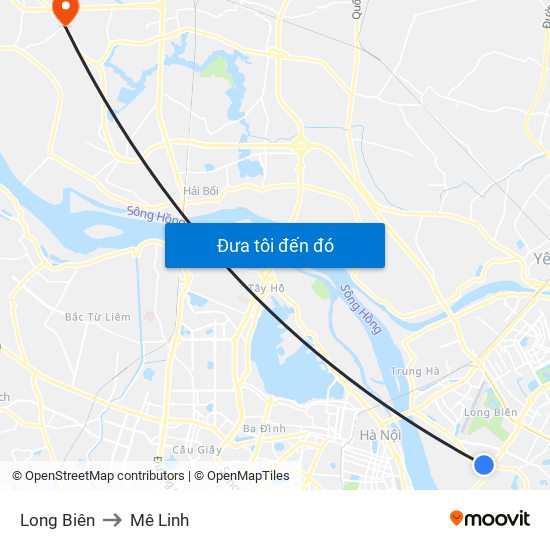 Long Biên to Mê Linh map