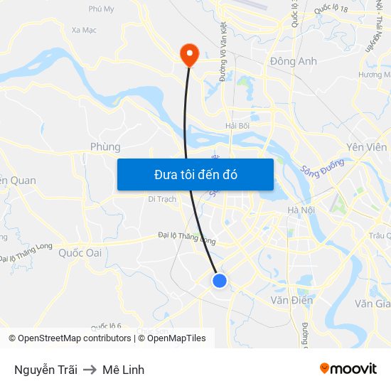 Nguyễn Trãi to Mê Linh map