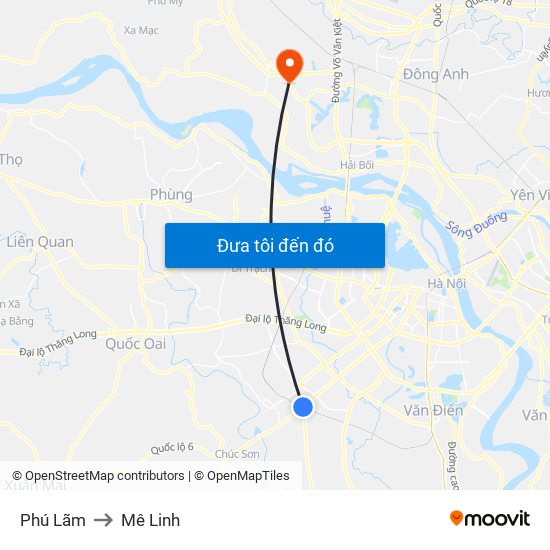 Phú Lãm to Mê Linh map