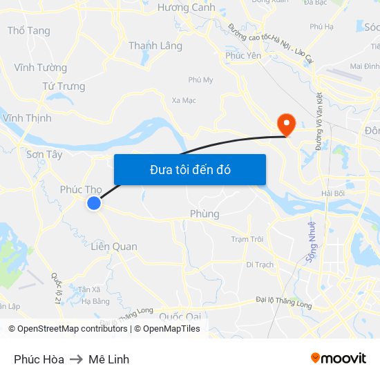 Phúc Hòa to Mê Linh map