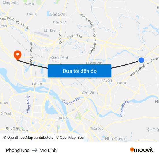 Phong Khê to Mê Linh map