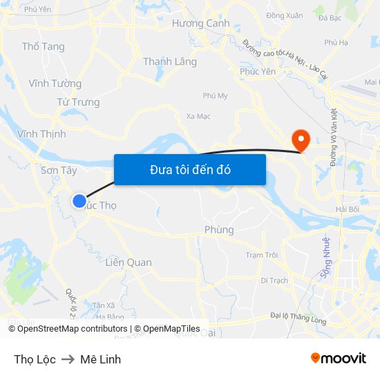 Thọ Lộc to Mê Linh map
