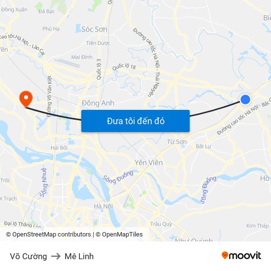 Võ Cường to Mê Linh map