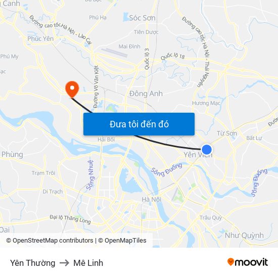 Yên Thường to Mê Linh map