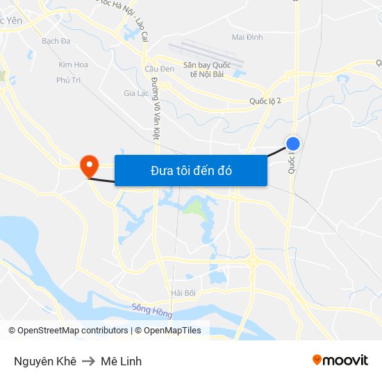 Nguyên Khê to Mê Linh map