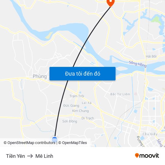 Tiền Yên to Mê Linh map