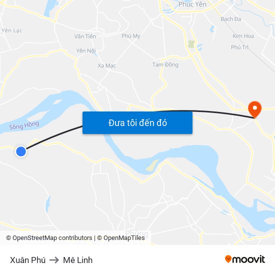 Xuân Phú to Mê Linh map