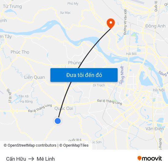 Cấn Hữu to Mê Linh map