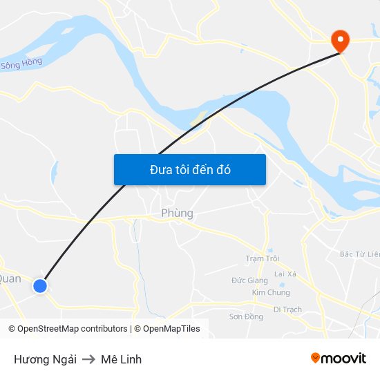 Hương Ngải to Mê Linh map