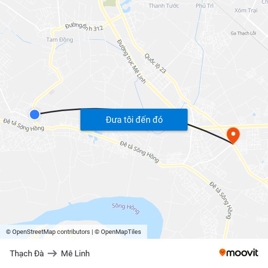 Thạch Đà to Mê Linh map