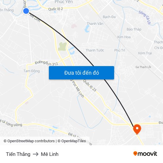 Tiến Thắng to Mê Linh map