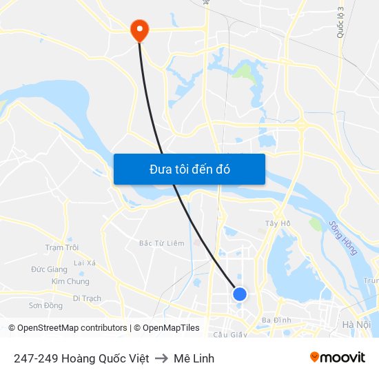 247-249 Hoàng Quốc Việt to Mê Linh map