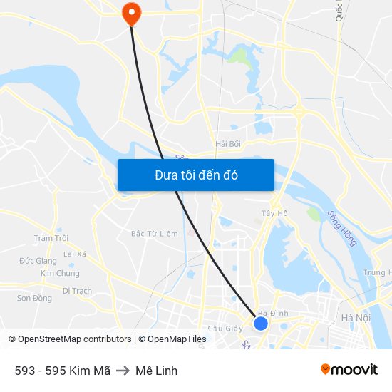 593 - 595 Kim Mã to Mê Linh map