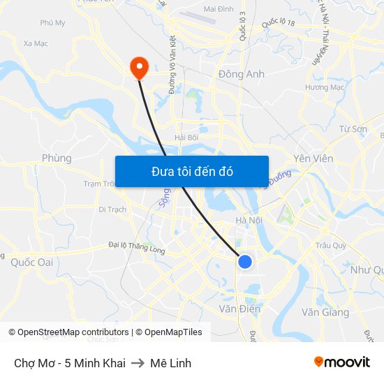 Chợ Mơ - 5 Minh Khai to Mê Linh map
