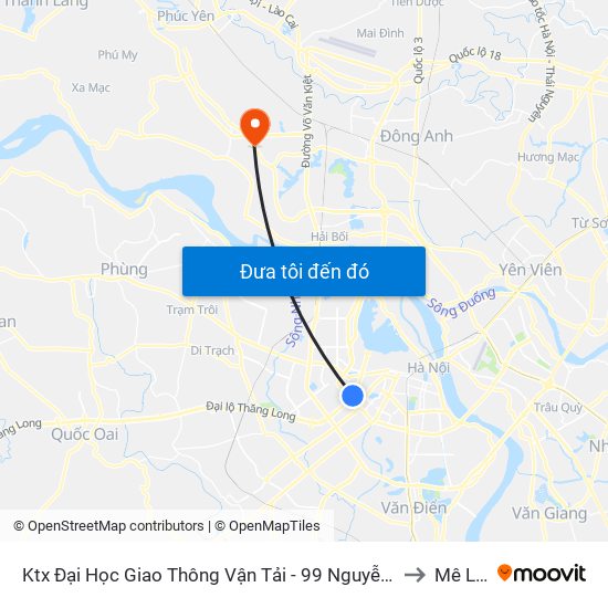 Ktx Đại Học Giao Thông Vận Tải - 99 Nguyễn Chí Thanh to Mê Linh map
