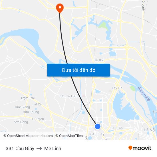 331 Cầu Giấy to Mê Linh map