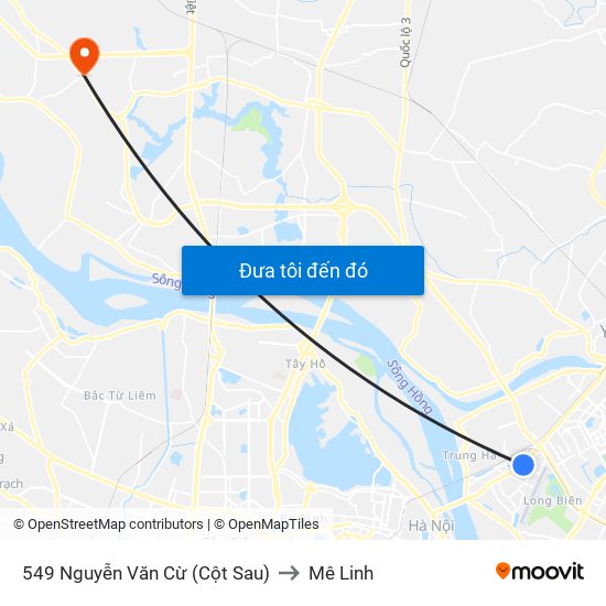 549 Nguyễn Văn Cừ (Cột Sau) to Mê Linh map