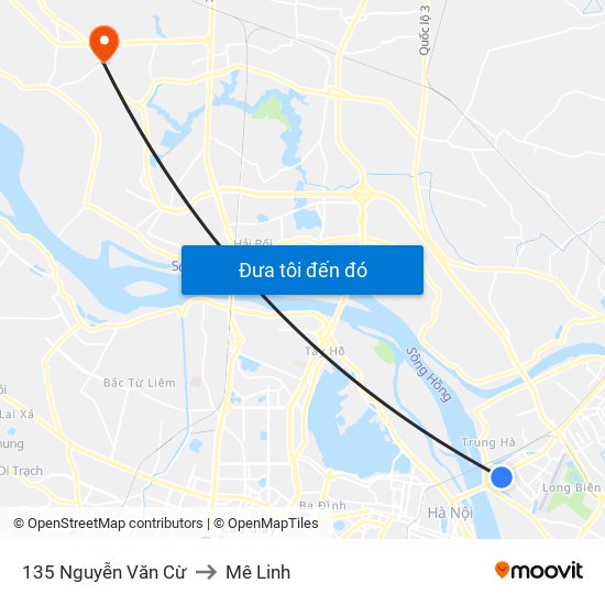 135 Nguyễn Văn Cừ to Mê Linh map