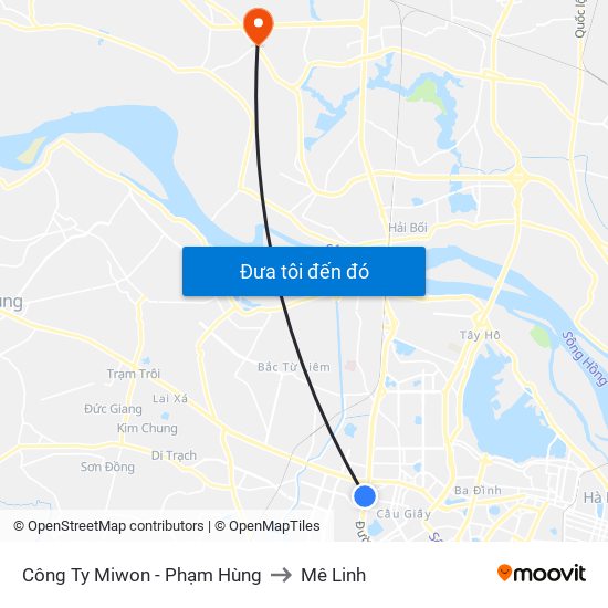 Công Ty Miwon - Phạm Hùng to Mê Linh map