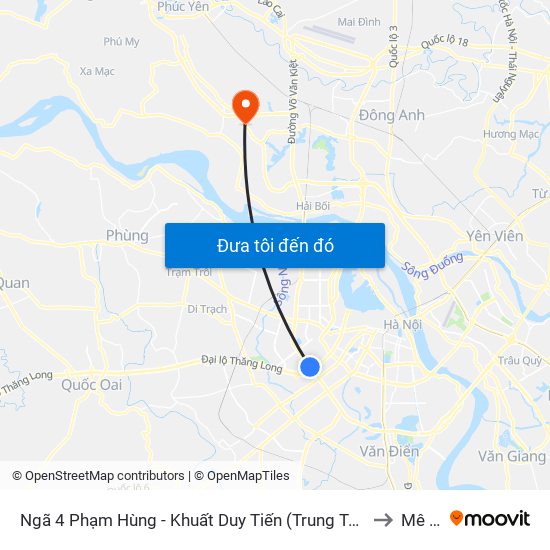 Ngã 4 Phạm Hùng - Khuất Duy Tiến (Trung Tâm Hội Nghị Quốc Gia) to Mê Linh map