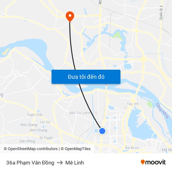 36a Phạm Văn Đồng to Mê Linh map