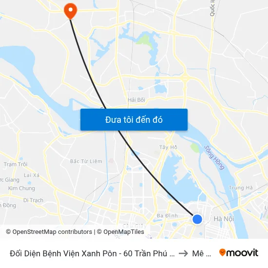 Đối Diện Bệnh Viện Xanh Pôn - 60 Trần Phú (Bộ Tư Pháp) to Mê Linh map